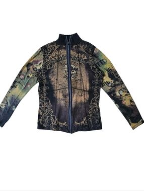Y2k Skinny Minnie Black Zip Front Graphic Mock Neck Jacket